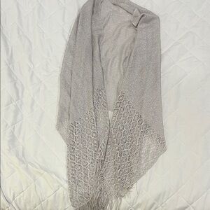 Elegant Silver Knit Shawl/scarf with Fringe Great gift for friend or teacher